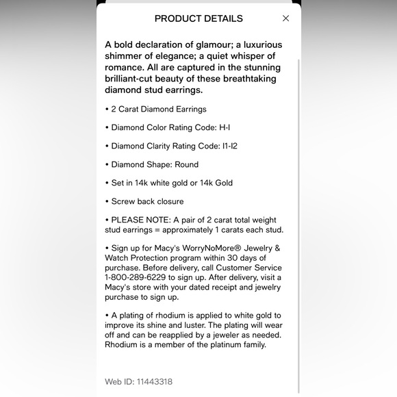 🤍SOLD🤍 Macy’s 2 CT TW Natural Diamond Studs set in 14K White Gold - Picture 5 of 5